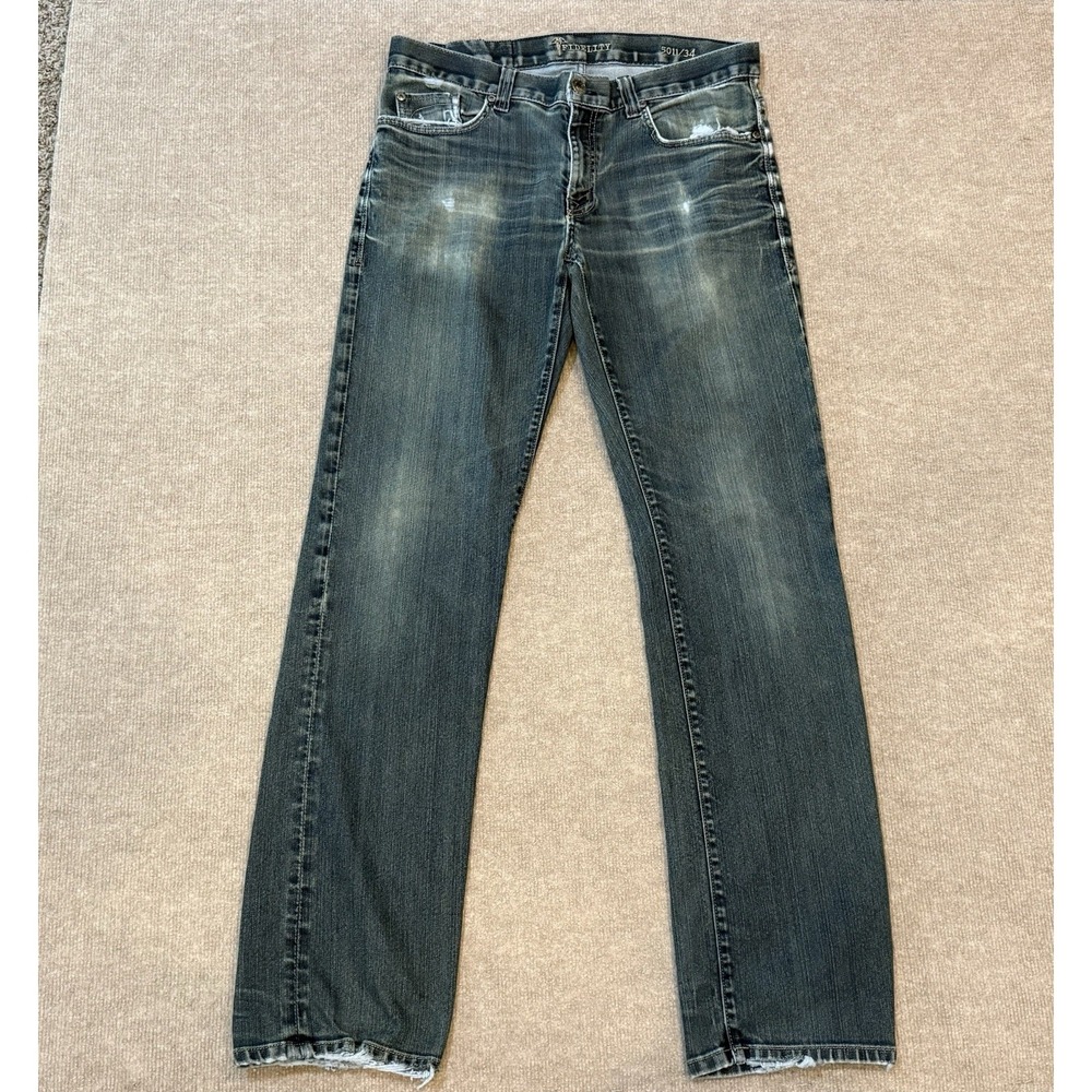 Fidelity Denim Jimmy Slim Straight Jeans Mens 34x34 Distressed Look Leather